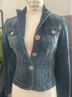 Jacob Connexion Early 2000's Slim Fit Blue Sandblasted Denim Jacket